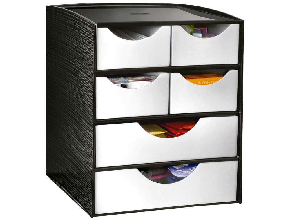 MODULE CEP TAKE A BREAK 6 TIROIRS 2 GRANDS 4 PETITS POLYSTYRENE 18,6X18,5X23CM POIGNEES DEMI-LUNE BUTEE ARRET NOIR/BLANC