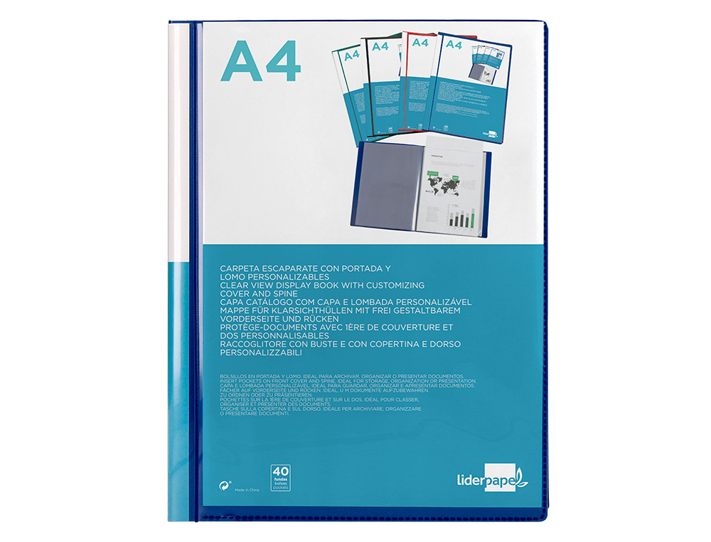 PROTEGE-DOCS LIDERPAPEL KANGOUROU PERSONNALISABLE POLYPRO 40 POCHETTES FIXES A4 210X297MM BLEU TRANSLUCIDE