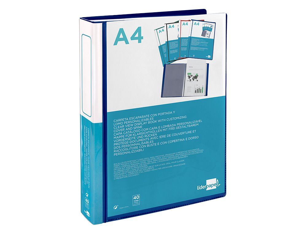 PROTEGE-DOCS LIDERPAPEL KANGOUROU PERSONNALISABLE POLYPRO 40 POCHETTES FIXES A4 210X297MM BLEU TRANSLUCIDE