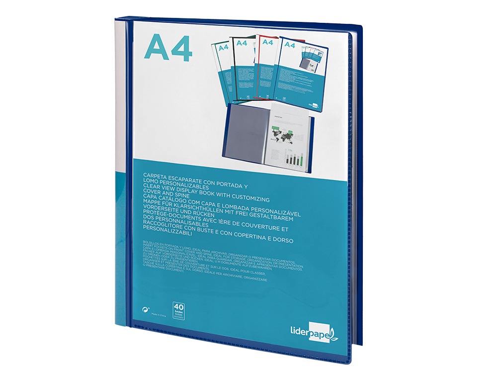 PROTEGE-DOCS LIDERPAPEL KANGOUROU PERSONNALISABLE POLYPRO 40 POCHETTES FIXES A4 210X297MM BLEU TRANSLUCIDE