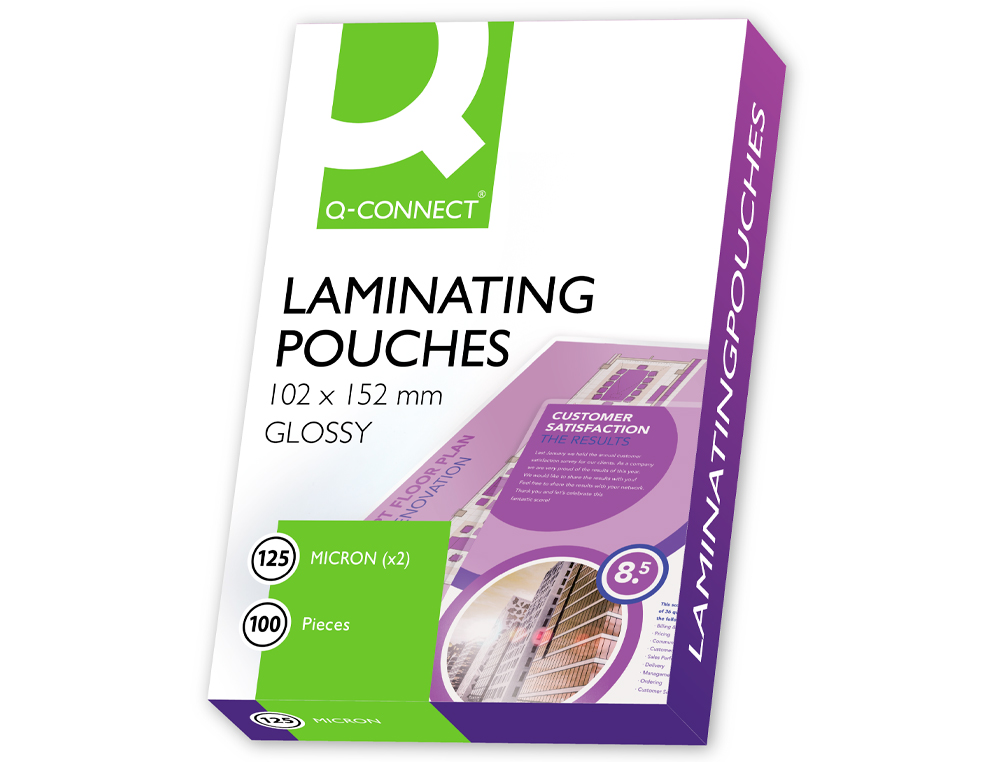 POCHETTE PLASTIFICATION Q-CONNECT À CHAUD ÉCONOMIQUE FORMAT 102X152MM 125 MICRONS BOÎTE 100 UNITÉS