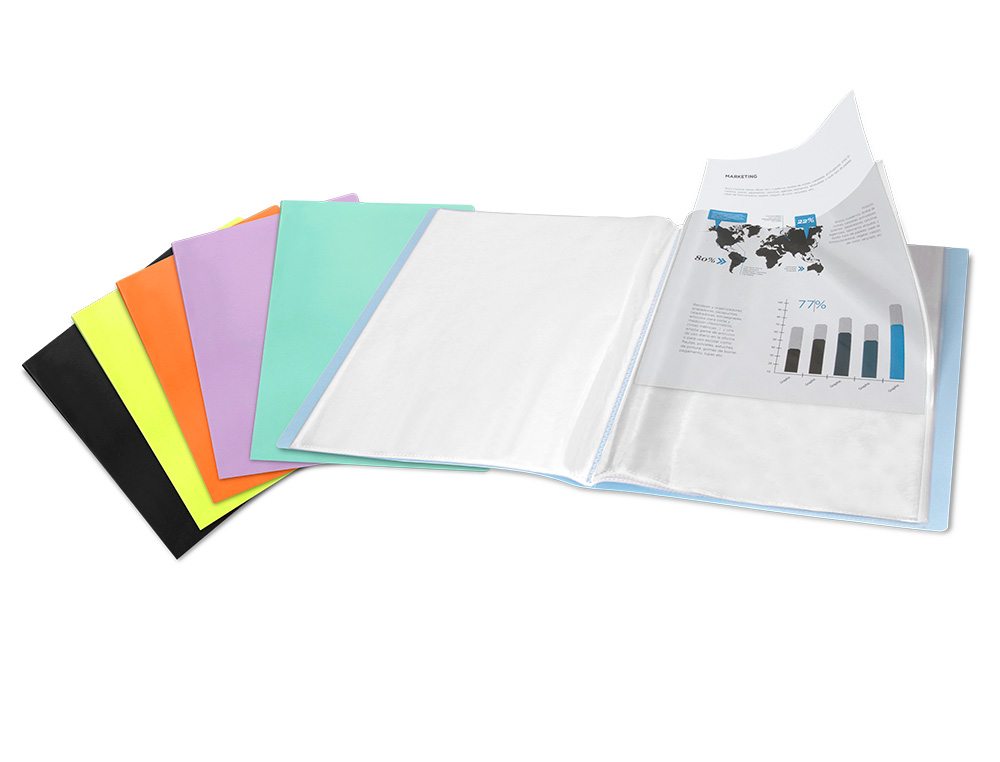 PROTÈGE-DOCUMENTS LIDERPAPEL POLYPROPYLÈNE COUVERTURE FLEXIBLE 10 POCHETTES FIXES A4 210X297MM NOIR OPAQUE