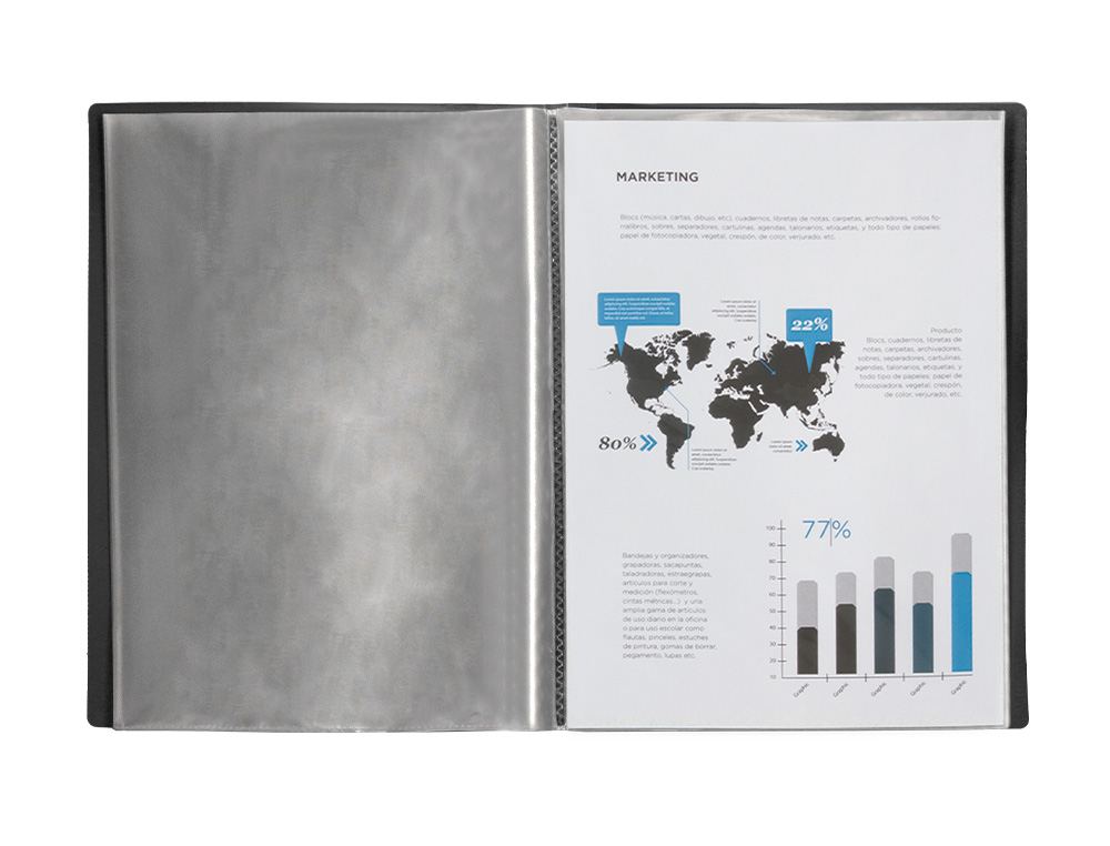 PROTÈGE-DOCUMENTS LIDERPAPEL POLYPROPYLÈNE COUVERTURE FLEXIBLE 10 POCHETTES FIXES A4 210X297MM NOIR OPAQUE