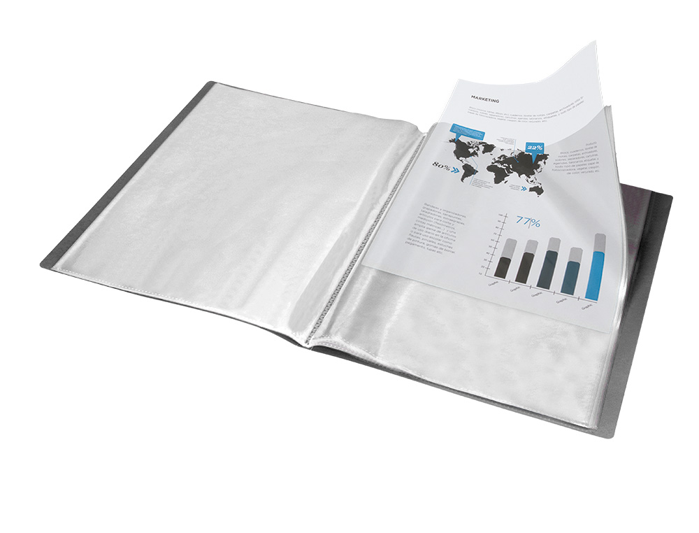PROTÈGE-DOCUMENTS LIDERPAPEL POLYPROPYLÈNE COUVERTURE FLEXIBLE 10 POCHETTES FIXES A4 210X297MM NOIR OPAQUE