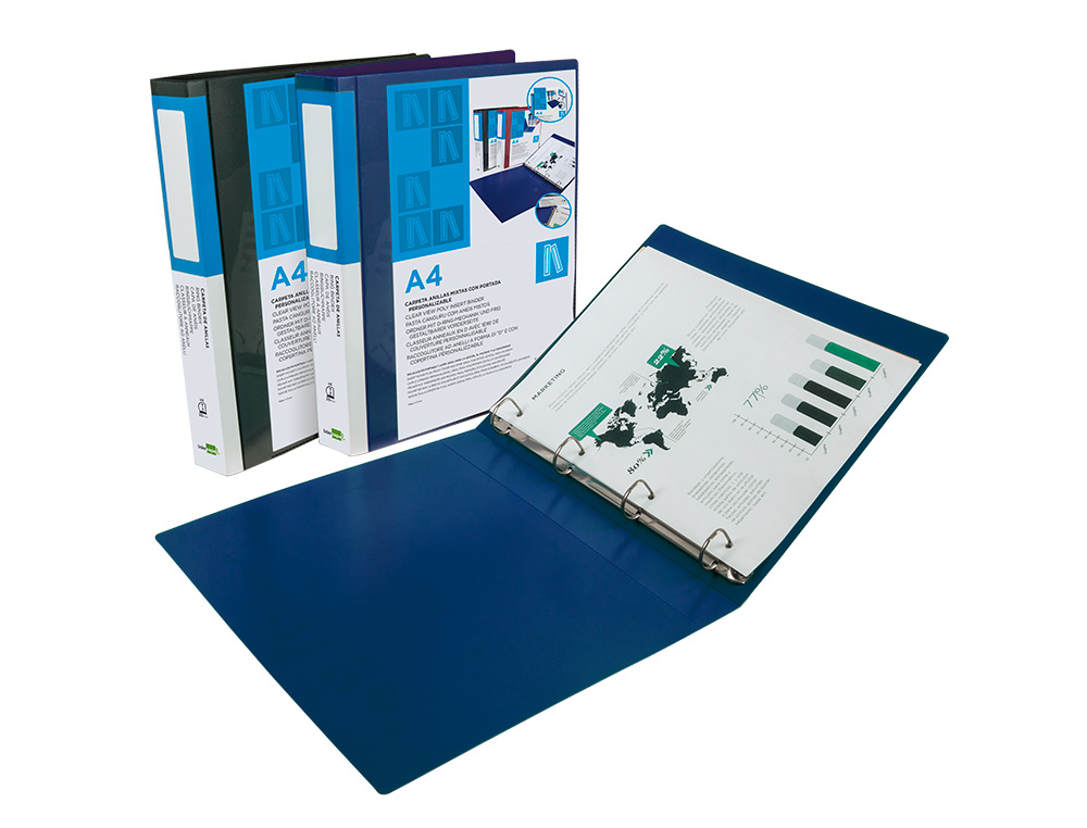 CLASSEUR KANGOUROU LIDERPAPEL 4 ANNEAUX EN D 25MM 283X320MM DOCUMENT A4 210X297MM POLYPROPYLÈNE COLORIS BLEU