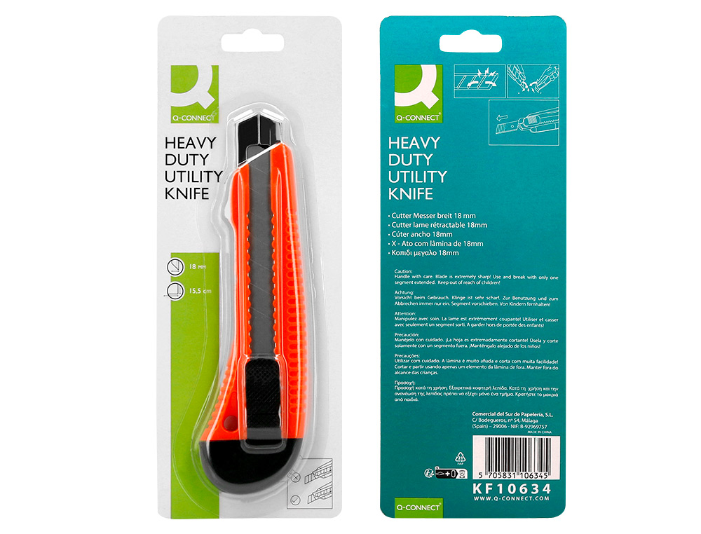 CUTTER XD-38 Q-CONNECT LARGE EN PLASTIQUE LAME 18MM RETRACTABLE INTERCHANGEABLE PRECOUPEE SPECIAL EMBALLAGE CARTON
