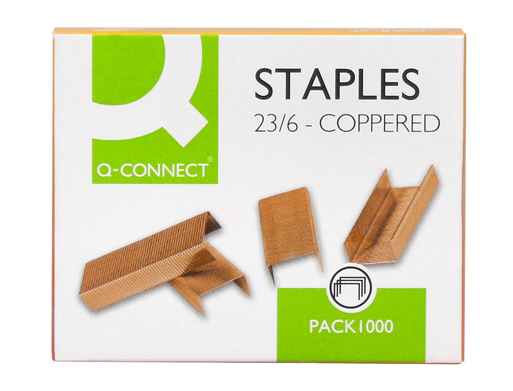 AGRAFE Q-CONNECT MODÈLE 23/6 CUIVRÉE BOÎTE 1000 UNITÉS