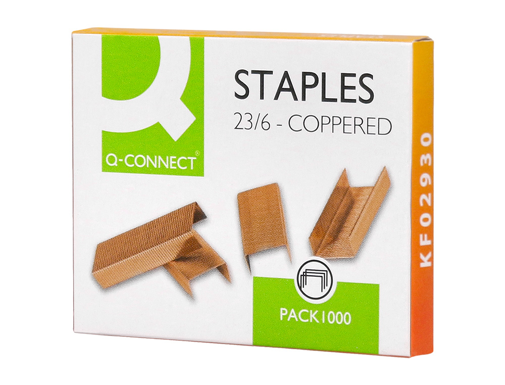 AGRAFE Q-CONNECT MODÈLE 23/6 CUIVRÉE BOÎTE 1000 UNITÉS