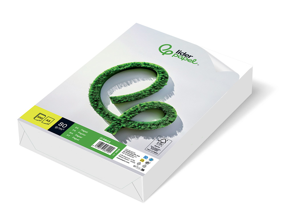 PAPIER ÉCRITURE LIDERPAPEL A5 148X210MM BLANCHEUR EXTRA OPACITÉ 80G/M2 PAQUET 500 FEUILLES