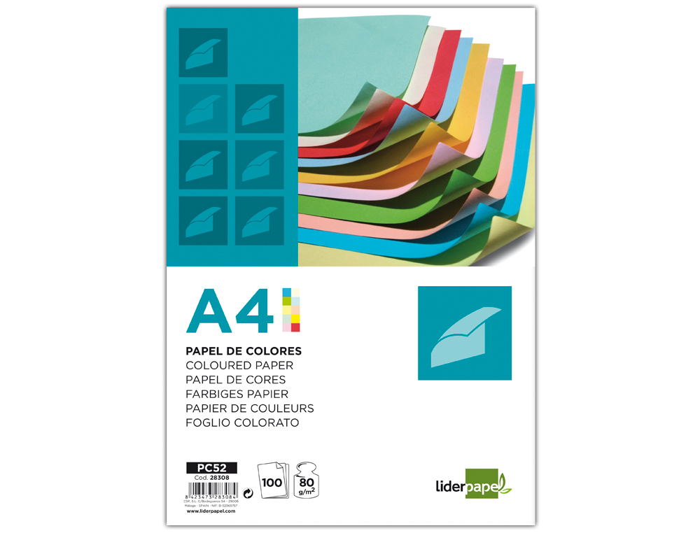 PAPIER COULEUR LIDERPAPEL MULTIFONCTION A4 80G/M2 10 COLORIS ASSORTIS PAQUET 100 FEUILLES
