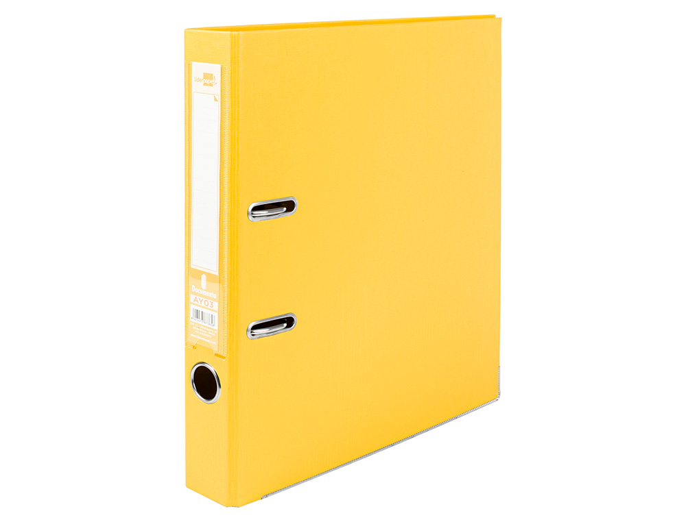 CLASSEUR LEVIER LIDERPAPEL A4 DOCUMENTA CARTON REMBORD 1,9MM DOS 52MM RADO MTALLIQUE COLORIS JAUNE