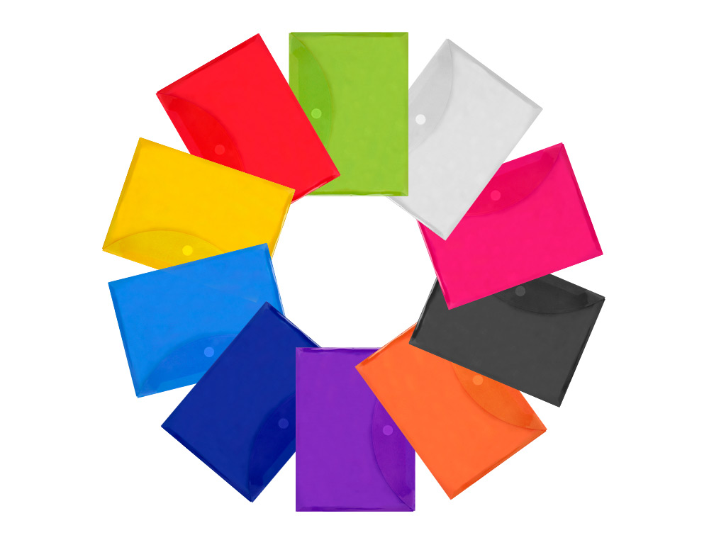 POCHETTE ENVELOPPE LIDERPAPEL POLYPROPYLNE 180 MICRONS A4 297X210MM FERMETURE VELCRO COLORIS ASSORTIS PACK 12 UNITS