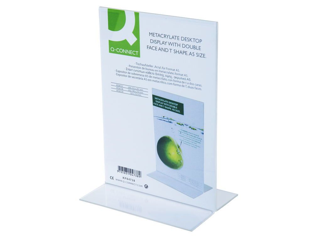 PORTE-VISUELS Q-CONNECT 02 FORME T 2 FACES PLEXIGLAS FORMAT A5 CARTES MENU RESTAURANTS FEUILLETS INFORMATIFS