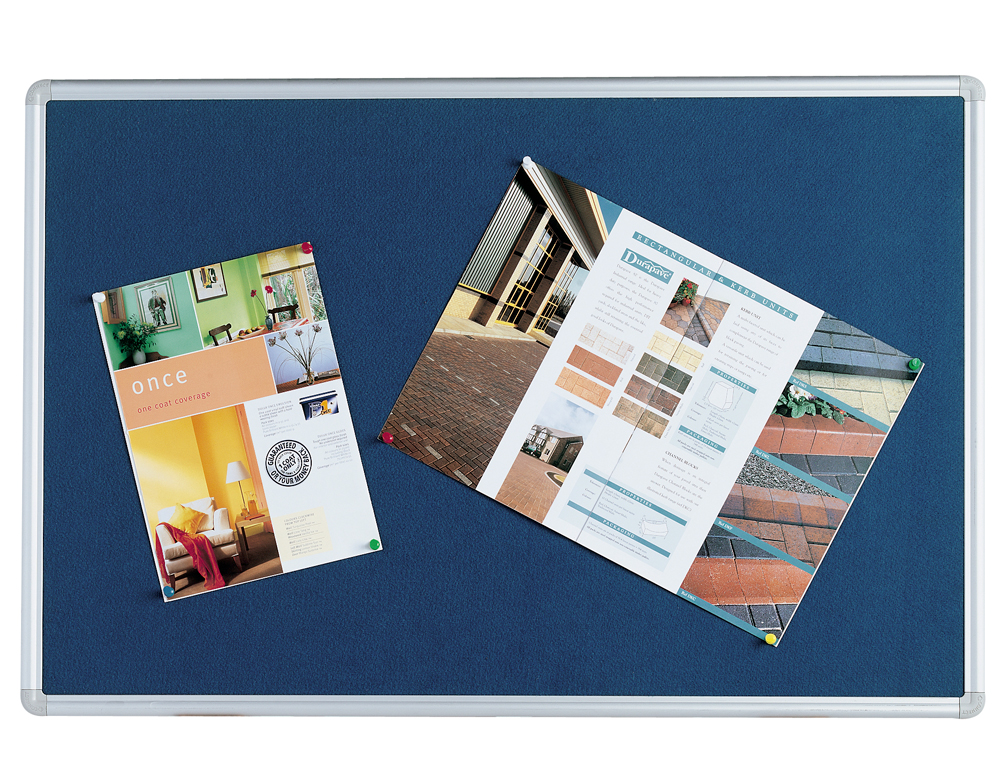 TABLEAU Q-CONNECT AFFICHAGE MURAL CADRE ALUMINIUM FEUTRINE FOND BLEU ACCESSOIRES FIXATION INCLUS 120X90X3CM