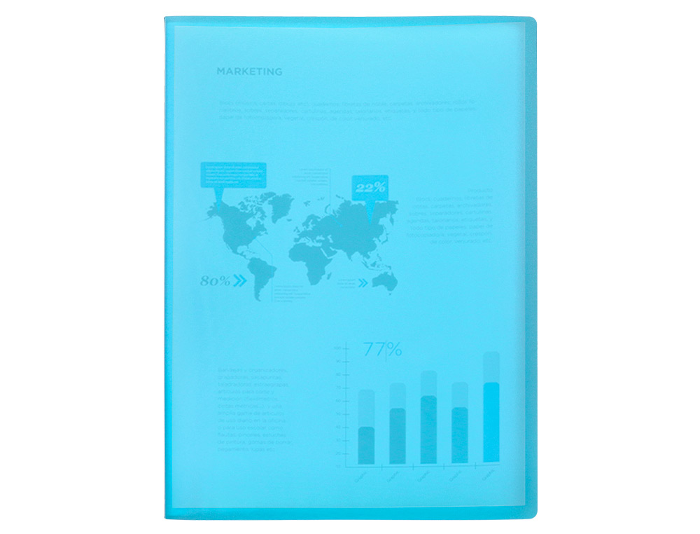 PROTGE-DOCUMENTS LIDERPAPEL POLYPROPYLNE COUVERTURE FLEXIBLE 20 POCHETTES FIXES COLORIS BLEU TRANSLUCIDE