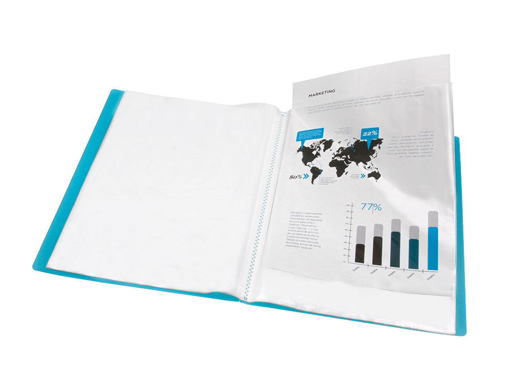 PROTGE-DOCUMENTS LIDERPAPEL POLYPROPYLNE COUVERTURE FLEXIBLE 20 POCHETTES FIXES COLORIS BLEU TRANSLUCIDE