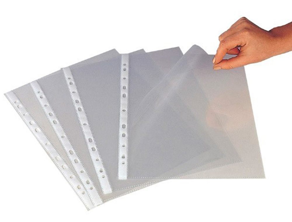 POCHETTE Q-CONNECT POLYPROPYLENE GRAINE PERFOREE FOLIO 50 MC SACHET 10 UNITES