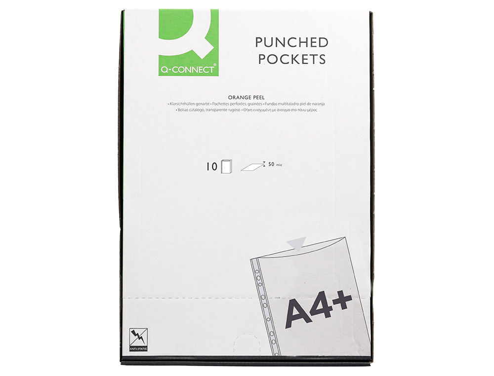 POCHETTE Q-CONNECT POLYPROPYLENE GRAINE PERFOREE FOLIO 50 MC SACHET 10 UNITES