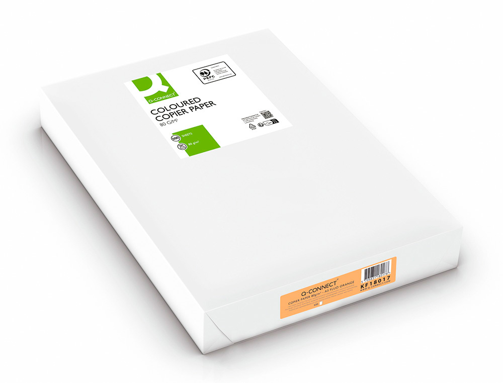 PAPIER COULEUR Q-CONNECT MULTIFONCTION A3 80G/M2 UNICOLORE ORANGE NON RAMETTE 500 FEUILLES