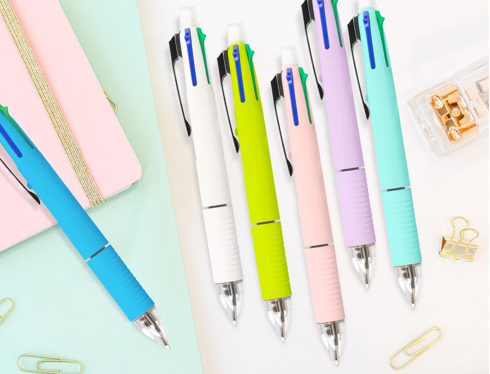 STYLO-BILLE LIDERPAPEL 5 EN 1 POINTE 0.5MM TRAIT 0.7MM RTRACTABLE 4 COULEURS D'ENCRE PORTE-MINE 0.5MM GOMME