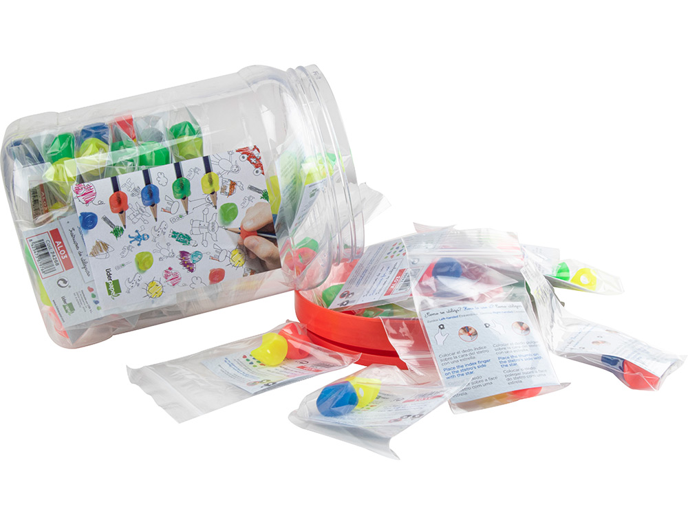 ADAPTATEUR CRAYON LIDERPAPEL PLASTIQUE IDÉAL APPRENTISSAGE ÉCRITURE GAUCHER/DROITIER COULEUR BLEU ROUGE PAQUET 2 UNITÉS