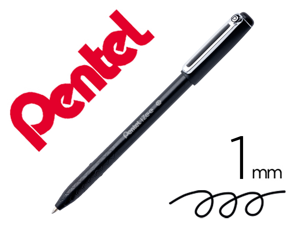 STYLO-BILLE PENTEL IZEE RETRACTABLE ECRITURE MOYENNE  POINTE 1MM ENCRE FAIBLE       VISCOSITE RECHARGEABLE NOIR