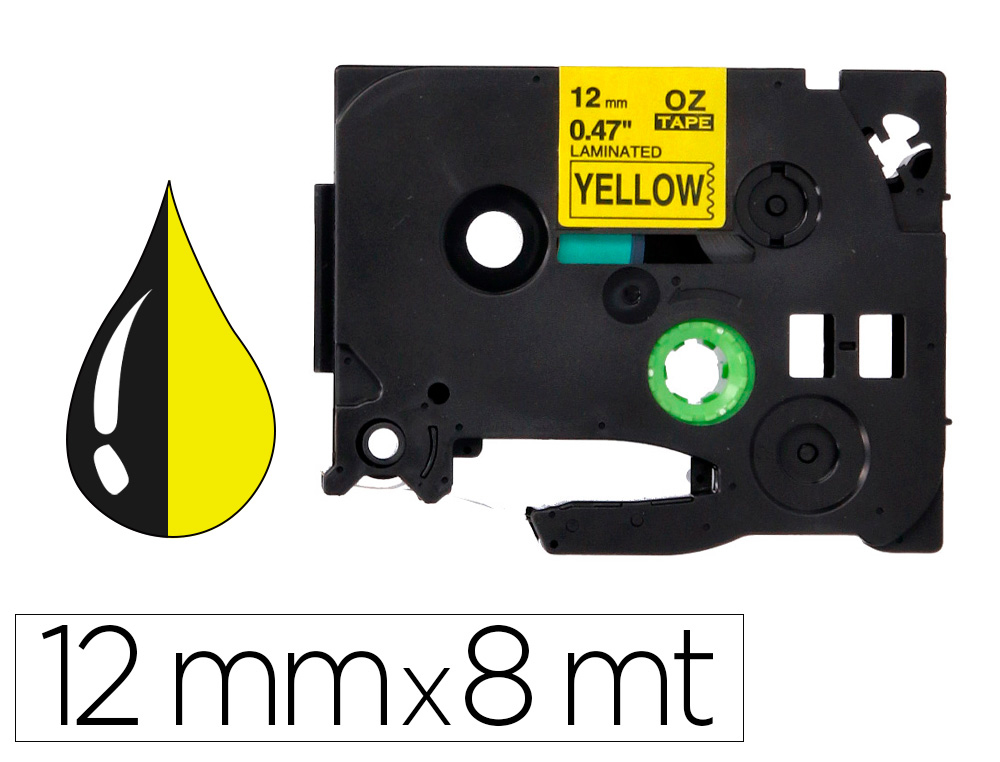 RUBAN TITREUSE Q-CONNECT TZE-631 JAUNE-NOIR 12 MM X 8  MT OZE-631