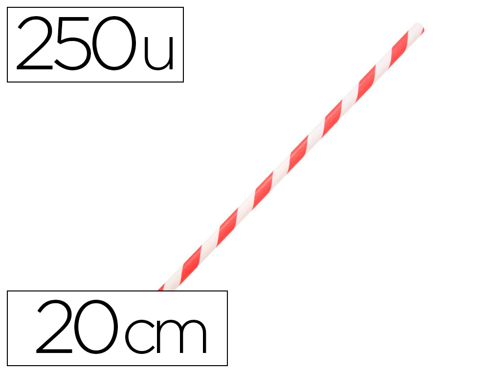 PAILLE EN PAPIER BIODEGRADABLE COLDIS DIAMETRE 6MM LONGUEUR 20CM COLORIS     ROUGE/BLANC BOITE 250 UNITES