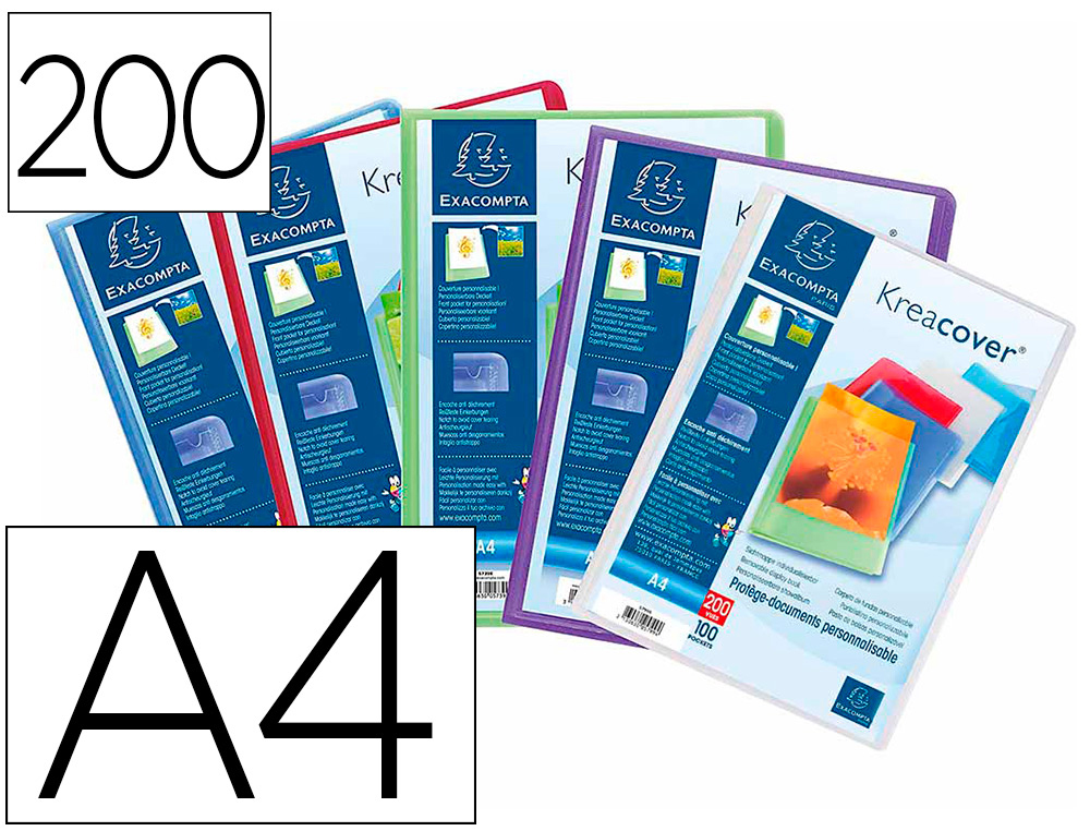 PROTEGE-DOCUMENTS PERSONNALISABLE EXACOMPTA     POLYPROPYLENE SEMI-RIGIDE     24X32CM 200 VUES COLORIS