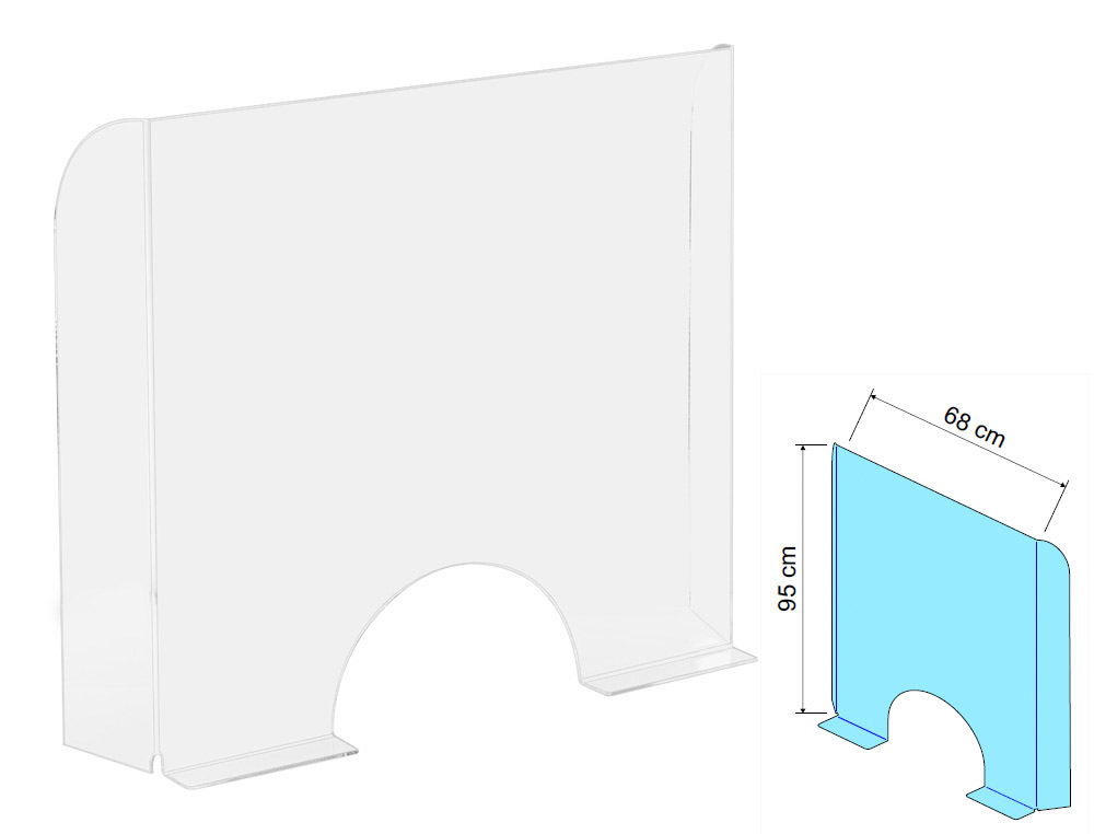 ECRAN DE PROTECTION PREMIUM DE PIED POUR COMPTOIR PMMA    4MM HERMETIQUE OUVERTURE 150  MM MESURES 950X680 MM