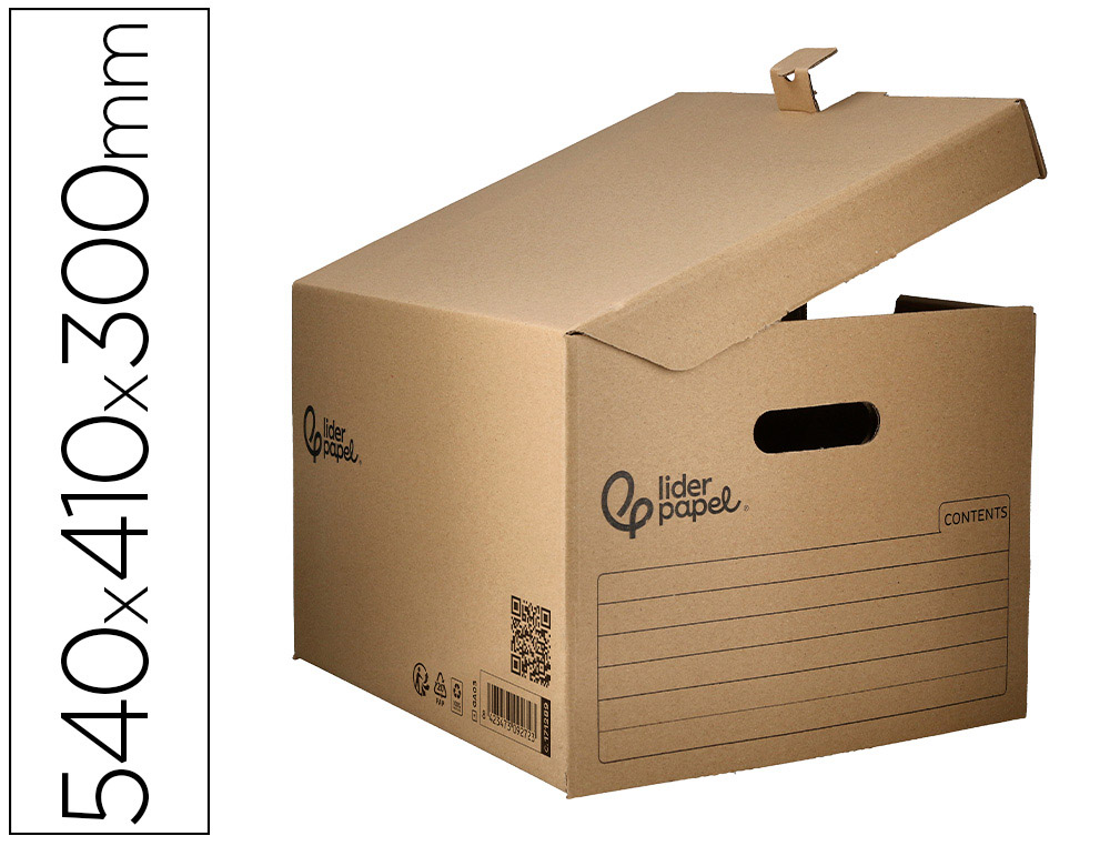 CONTAINER A ARCHIVES LIDERPAPEL CARTON MONTAGE AUTOMATIQUE POUR 5 BOITES FORMAT FOLIO / 6 CLASSEURS A-Z 540X410X300MM
