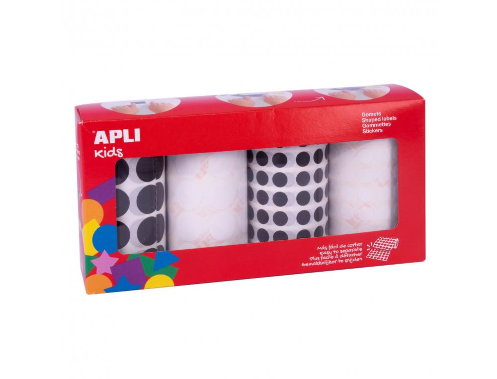 GOMMETTE APLI RONDE DIAMETRE ET COLORIS NOIR ET BLANC      ASSORTIS 4 ROULEAUX 13924     UNITES
