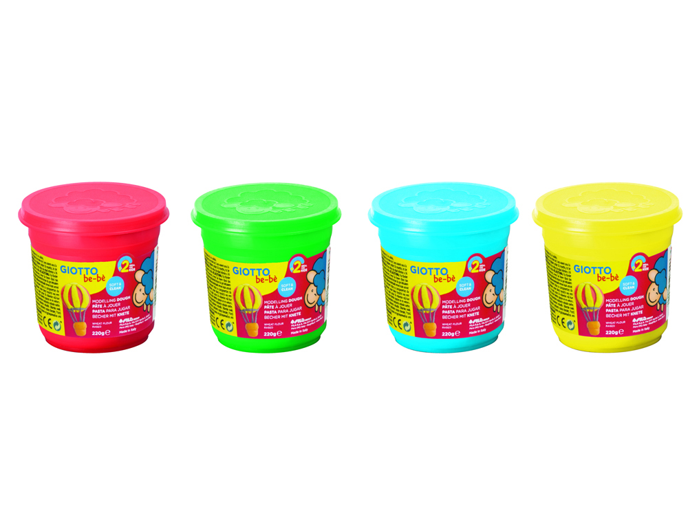 PATE A JOUER BE BE GIOTTO INGREDIENTS NATRUELS MATIERE  VEGETALE 220G SCHOOLPACK 18   POTS 8 COLORIS ASSORTIS