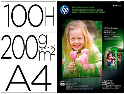 PAPIER PHOTO HP EVERYDAY JET D'ENCRE GLACÉ SEMI-BRILLANT A4 200G/M2 PAQUET 100 FEUILLES