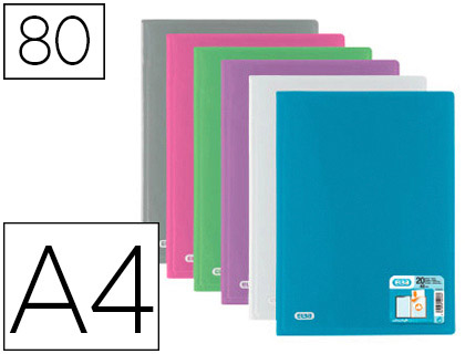 PROTGE-DOCUMENTS ELBA HAWA POLYPROPYLNE COUVERTURE RIGIDE A4 PORTE-TIQUETTE 80 POCHETTES 160 VUES COLORIS ASSORTIS