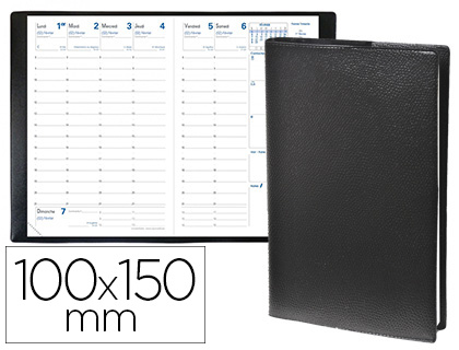 AGENDA QUO VADIS UNIVERSITAIRE SEMAINIER SCOLAIRE 08/08 100X150MM COUVERTURE PLASTIQUE GRAINÉE IMPALA NOIR