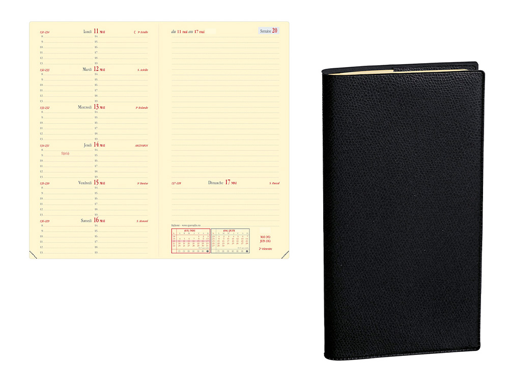 AGENDA QUO VADIS ITALNOTE IMPALA DÉCEMBRE/DÉCEMBRE 80X170MM 1 SEMAINE 2 PAGES COLORIS NOIR