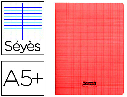 CAHIER PIQU CLAIREFONTAINE COUVERTURE POLYPROPYLNE TRANSPARENTE A5+ 17X22CM 96 PAGES 90G SYS COLORIS ROUGE