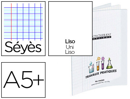 CAHIER TRAVAUX PRATIQUES CONQUÉRANT CLASSIQUE COUVERTURE PP INCOLORE 17X22CM 64 PAGES 90G DESSIN 90G SÉYÈS/UNI