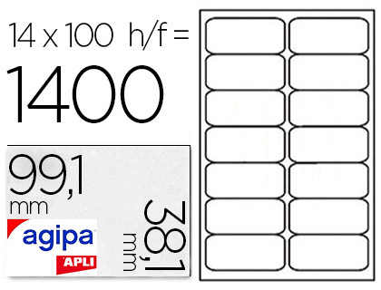 TIQUETTE ADHSIVE APLI AGIPA MULTI-USAGE 99.1X38.1MM TOUTE IMPRIMANTE COINS ARRONDIS BOTE 1400 UNITS