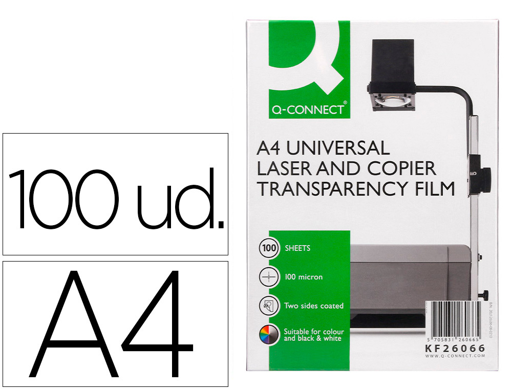 TRANSPARENT Q-CONNECT CONOMIQUE OHP PHOTOCOPIEUR FORMAT A4 COUCHAGE SPCIAL SANS FEUILLE ENTRECOLLE BOTE 100 UNITS