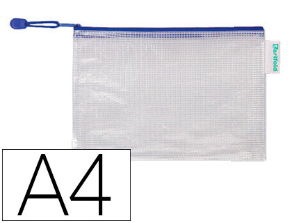 POCHETTE  ZIP TARIFOLD PVC TISS TRANSPARENT A4 ULTRA-RSISTANT FERMETURE CLAIR BORDURE BLEUE 8 UNITS