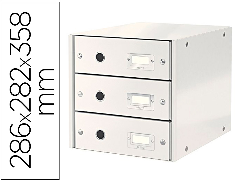 BOÎTE CLASSEMENT LEITZ CLICK&STORE 3 TIROIRS CARTON FORT 286X282X358MM PORTE-ÉTIQUETTE OEILLET PRÉHENSION COLORIS BLANC