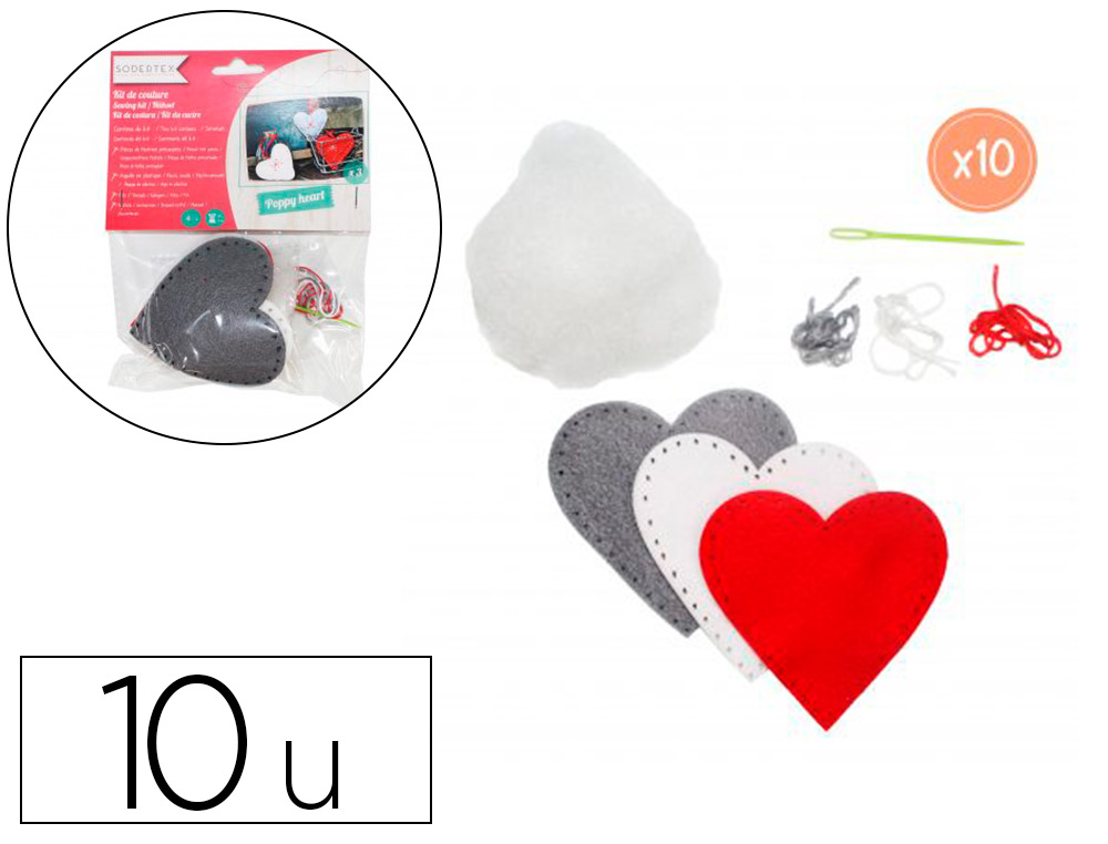 KIT FEUTRINE SODERTEX 3 COEURS POPPY HEART A          FABRIQUER 2MM DIAM. 80MM 10   SACHETS INDIVIDUELS 3 COLORIS