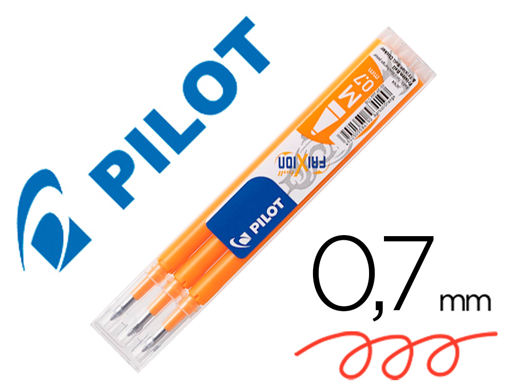 RECHARGE ROLLER PILOT FRIXION BALL 07 POINTE MOYENNE        COLORIS ORANGE ABRICOT - SET  DE 3 UN