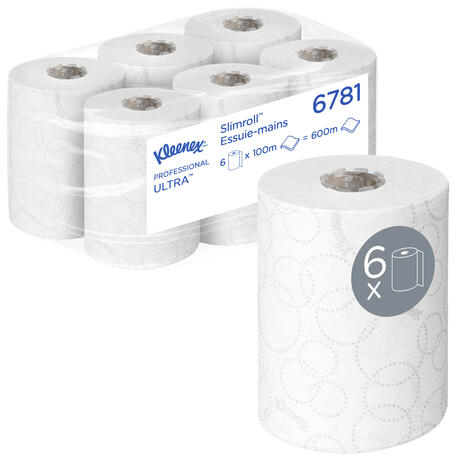 LOT DE 6 BOBINES KLEENEX      ESSUIE MAINS L100M X H19.8CM  X D14.5 SLIMROLL 6781